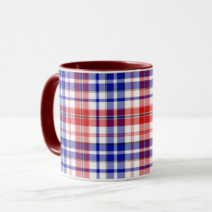 Weiß-Rot-Blau-Karo-Tartan-Design Tasse