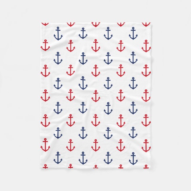 Weiß Rot Blau Nautisches Anker Muster Fleecedecke (Vorderseite)