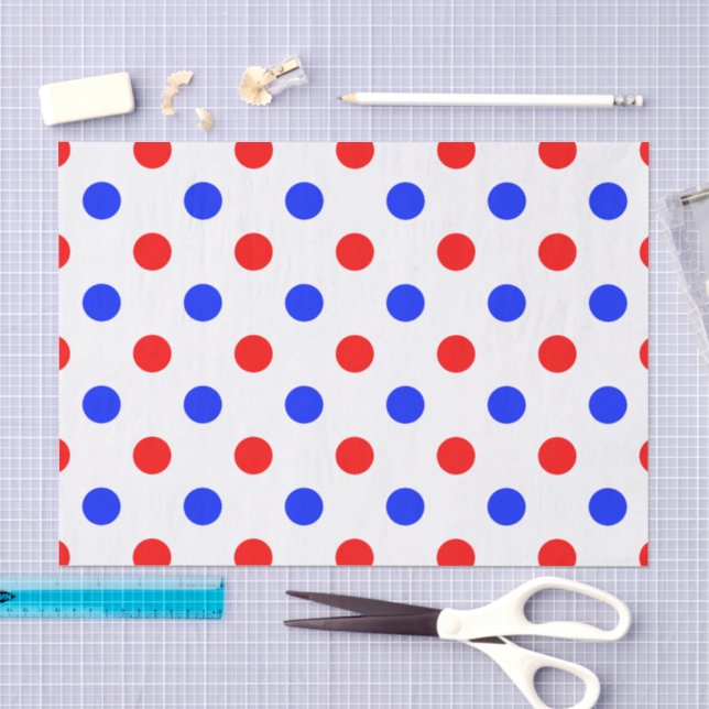 Weiß Rot Blau Punkte Design  Seidenpapier (Handwerk)