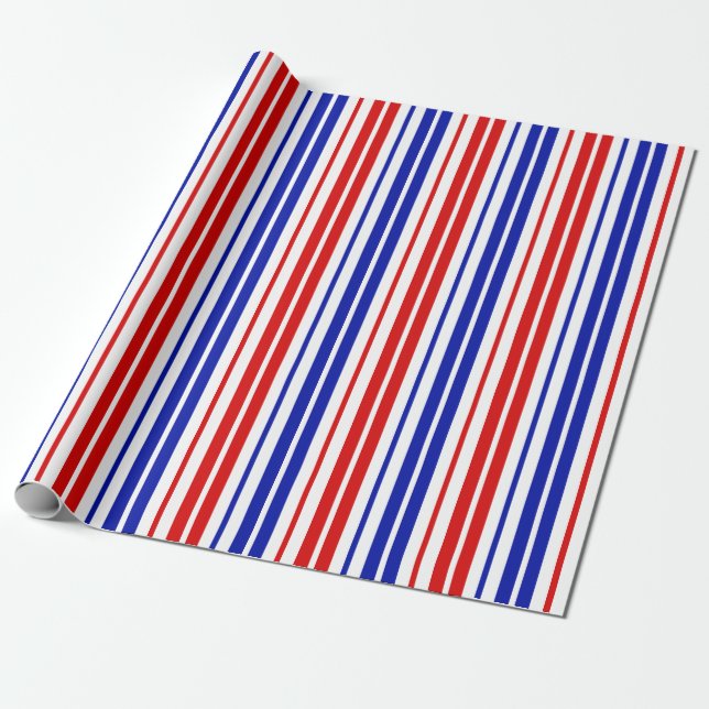 Weiß Rot Blau Streifen Muster   Geschenkpapier (Ungerollt)