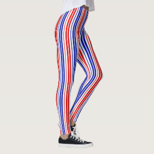 Weiß Rot Blau Streifen Muster Leggings