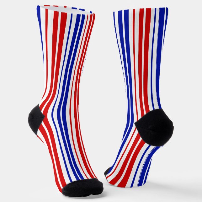 Weiß Rot Blau Streifen Muster   Socken (Gewinkelt)