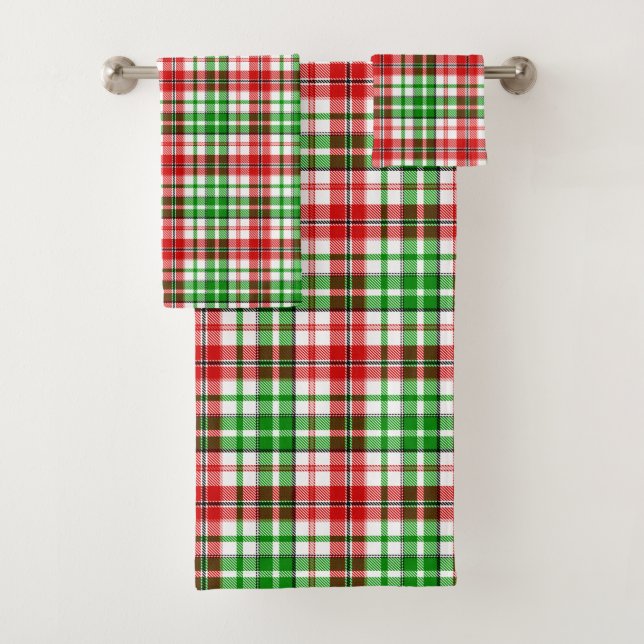 Weiß-Rot-Grün-Karo-Tartan-Design  Badhandtuch Set (Insitu)