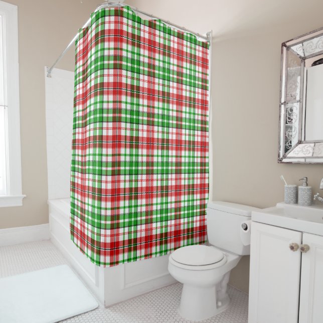 Weiß-Rot-Grün-Karo-Tartan-Design  Duschvorhang (Beispiel)