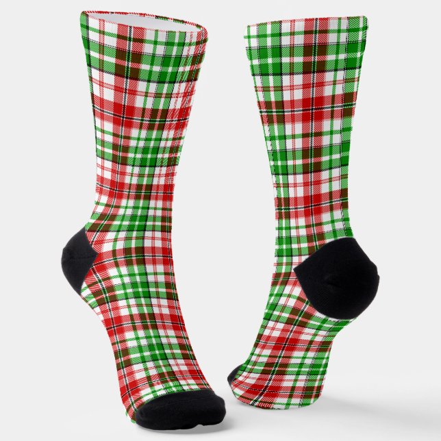 Weiß-Rot-Grün-Karo-Tartan-Design  Socken (Gewinkelt)