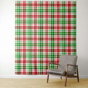 Weiß-Rot-Grün-Karo-Tartan-Design Wandteppich