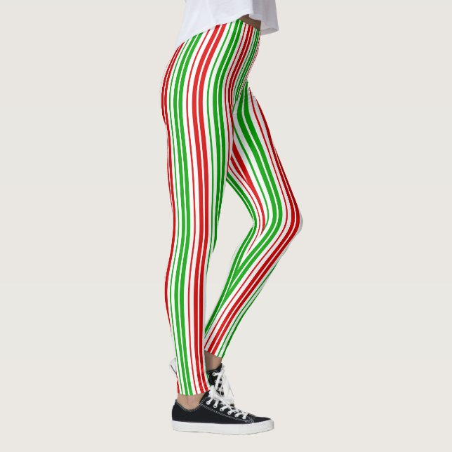 Weiß Rot Grün Streifen Muster   Leggings (Rechts)