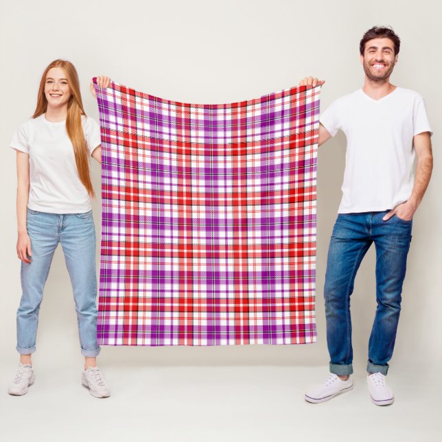 Weiß-Rot-Lila-Karo-Tartan-Design  Fleecedecke (Beispiel)