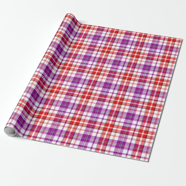 Weiß-Rot-Lila-Karo-Tartan-Design  Geschenkpapier (Ungerollt)