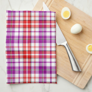 Weiß-Rot-Lila-Karo-Tartan-Design  Geschirrtuch