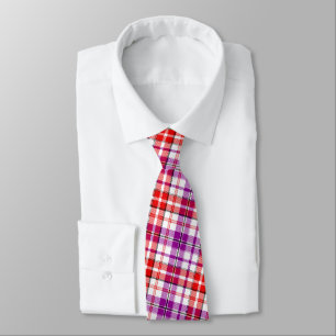 Weiß-Rot-Lila-Karo-Tartan-Design  Krawatte