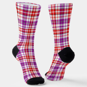 Weiß-Rot-Lila-Karo-Tartan-Design Socken