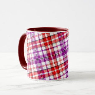 Weiß-Rot-Lila-Karo-Tartan-Design Tasse