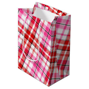 Weiß-Rot-Pink-Karodesign  Mittlere Geschenktüte
