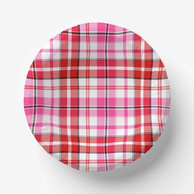 Weiß-Rot-Rosa-Karo-Tartan-Design  Pappteller (Vorderseite)