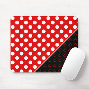 Weiß-rot und schwarz-stylish Polka Punkte und Herz Mousepad