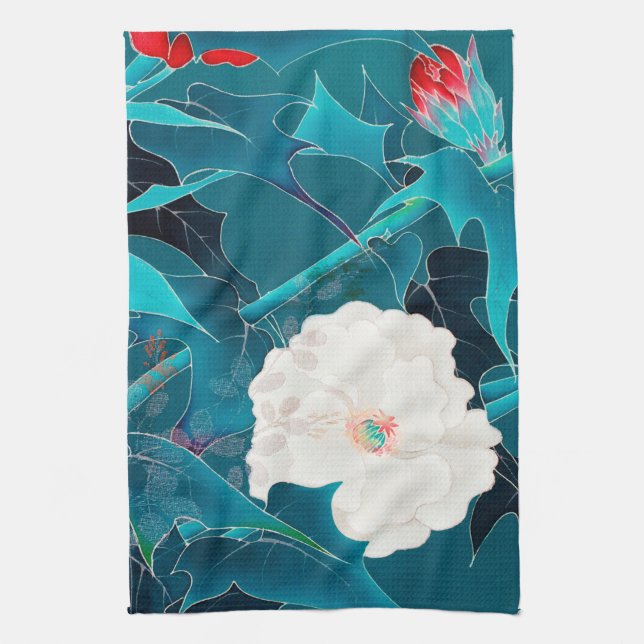 Weiß-rote Blume, japanisches Design Geschirrtuch (Vertikal)