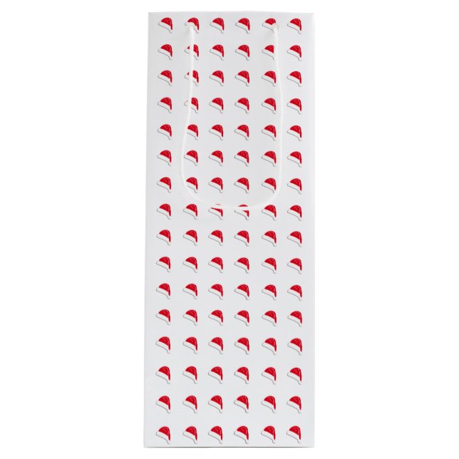 Weiß-rote Weihnachtsmannmütze Weihnachten Geschenktüte Für Weinflaschen (Vorderseite)