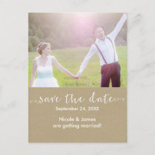 Weiß SAVE THE DATE rustikales Foto Hochzeit Postka Ankündigungspostkarte