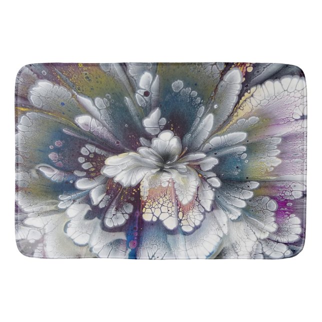 Weiß, schwarz, blau-akryllisch gestrichene Malerei Badematte (Vorderseite)