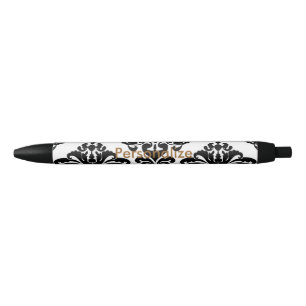 Weiß & Schwarz Damast Elegant Personalisiert Chic Kugelschreiber