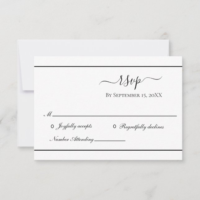 Weiß Schwarz Elegant Traditionelle Hochzeit RSVP Karte (Vorderseite)