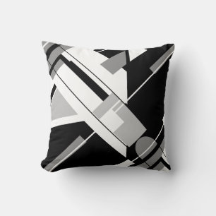 Weiß-Schwarz-Grau-Diagonal MCM inspiriert Abstrakt Kissen