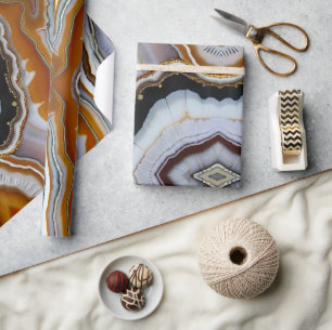 Weiß Schwarz Grau Orange Terrakotta Achat Geode Geschenkpapier