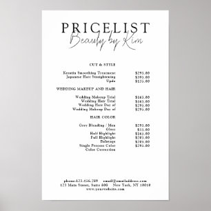 Weiß & Schwarz Minimal Elegante Salon-Preisliste Poster