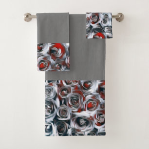 Weiß-, Schwarz-, Silber- und rote Rosen-Malerei Badhandtuch Set