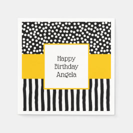 Weiß-Schwarz-Weiß-Muster mit Gelb Serviette