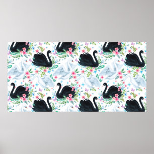 Weiß-schwarz-weißer Schwanensee nahtloser Fleck Poster