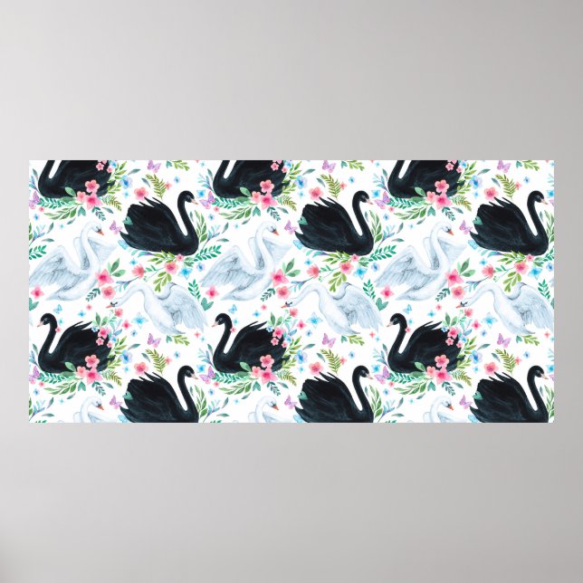 Weiß-schwarz-weißer Schwanensee nahtloser Fleck Poster (Vorne)