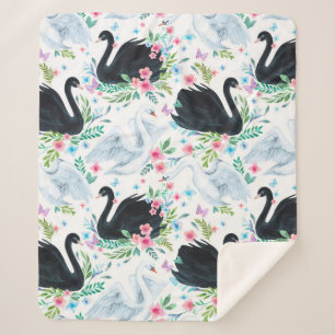 Weiß-schwarz-weißer Schwanensee nahtloser Fleck Sherpadecke