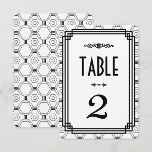 Weiß-Schwarze Art Deco Hochzeitstischnummern Einladung