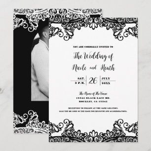Weiß-schwarze elegante chic Hochzeit Einladung