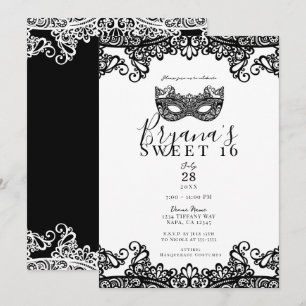 Weiß-schwarze Maskerade-Süßigkeiten-16.-Geburtstag Einladung