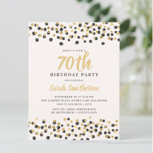 Weiß Schwarzes Gold Konfetti Glitter 70. Geburtsta Einladung