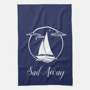 Weiß-Segel-Boot/Segel-weg/ Silhouette Geschirrtuch