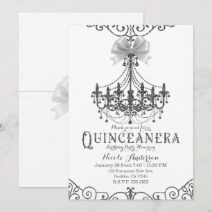 Weiß & Silber Weiß Schleife Chic Quinceañera 15 15 Einladung