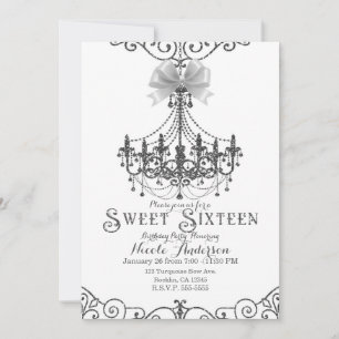 Weiß & Silber Weiße Schleife Chic Sweet 16 Sechzeh Einladung