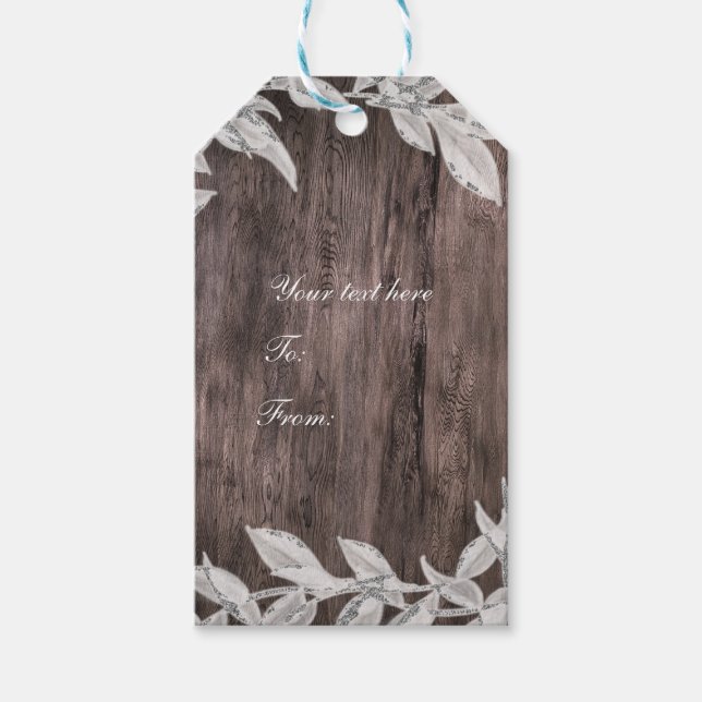 Weiß & Silberne Blätter Winter Wedding Rustic Gefa Geschenkanhänger (Vorderseite)