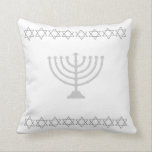 Weiß & SILVER GRAY, MENORAH & STARS Kissen<br><div class="desc">MENORAH-Kissen STAR OF DAVID TRIM von Designer Sandy Closs ~ Sandy Closs~</div>