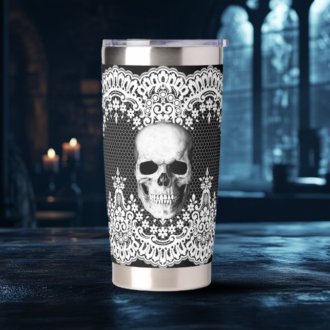Weiss-Spitze-Gothic-Totenkopf Thermobecher (Von Creator hochgeladen)