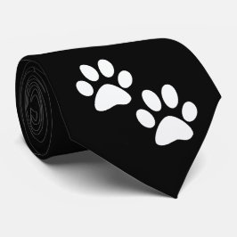 Weiß-Sport-Maskottchen-Tatzen-Drucke auf Schwarzem Krawatte