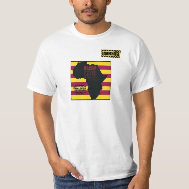 WEISS T - Shirtschwarzes Randy Idi Amin T-Shirt (Vorderseite)