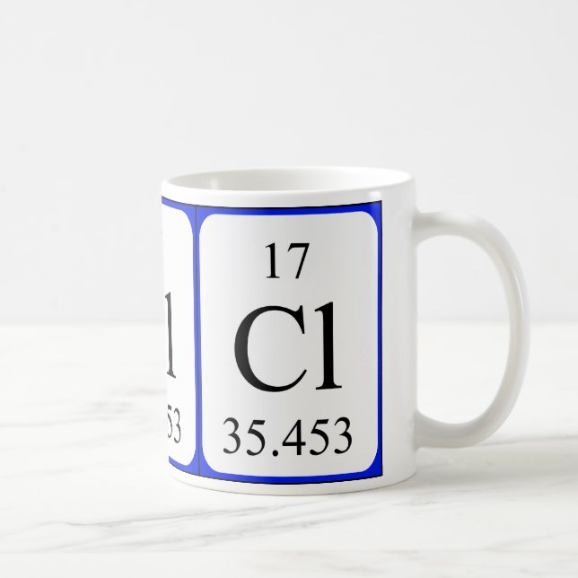 Weiß-Tasse des Elements 17 - Chlor Kaffeetasse (Rechts)