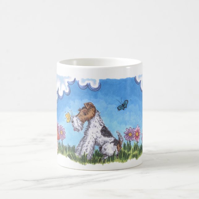 Weiß-Tasse Drahtfox-Frühlings-11oz Tasse (Mittel)