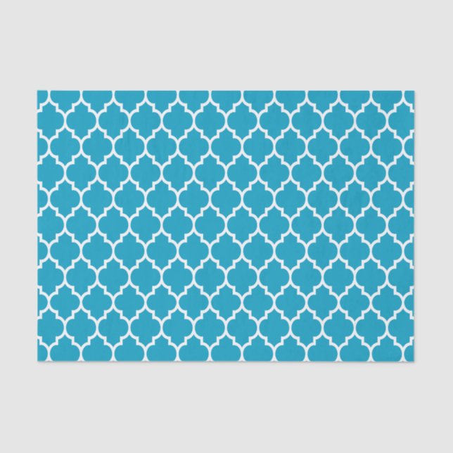Weiß-Türkis-Quatrefolienmuster Seidenpapier (Vorderseite)