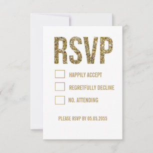 Weiß u. GoldGlitzer-Typografie-Hochzeit UAWG RSVP Karte
